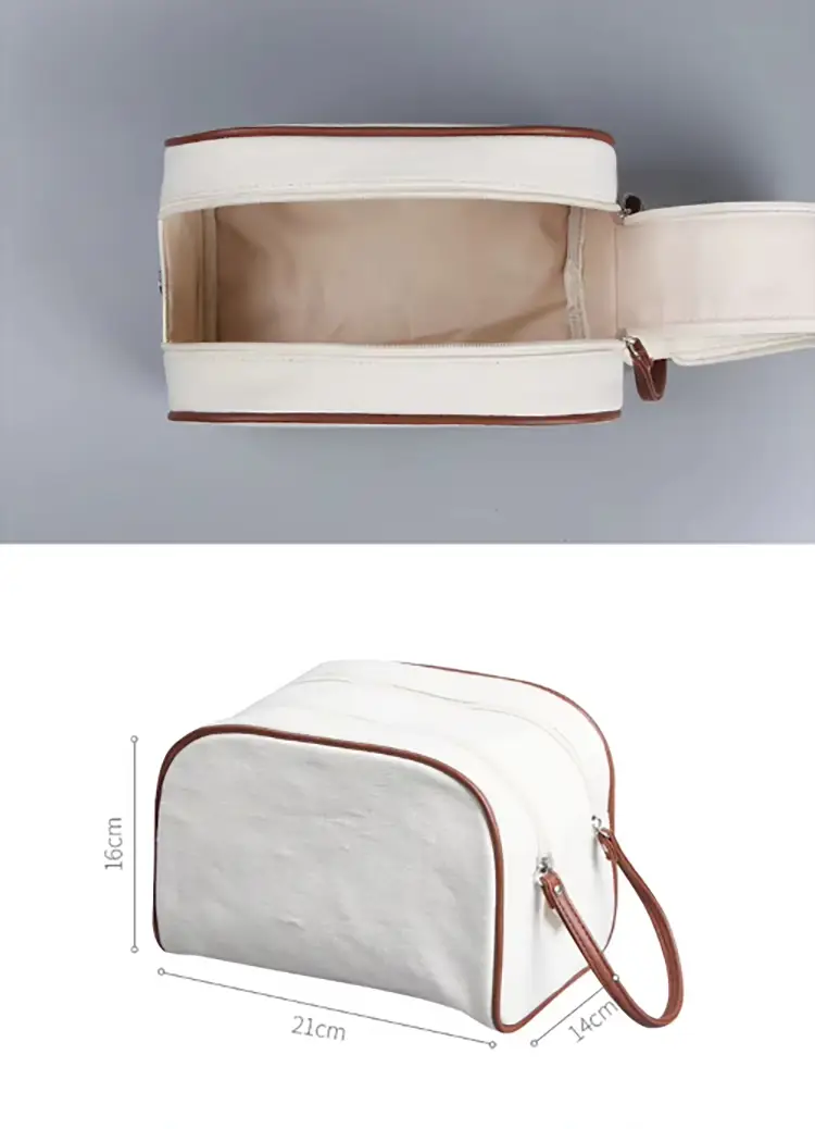 B2B application showcase of the canvas bag used for beauty subscription boxes and corporate gift programs.